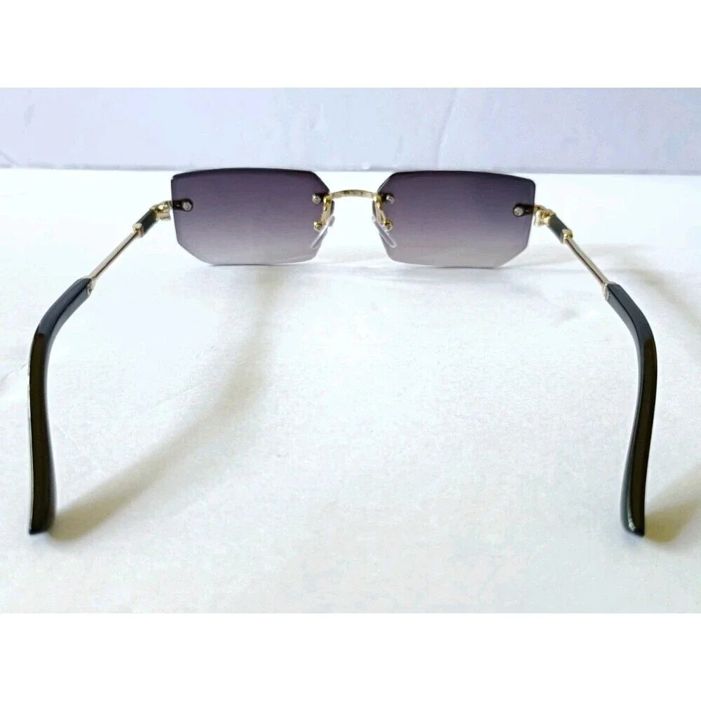 Rimless Sunglasses Purple Tinted Lenses Gold Frame